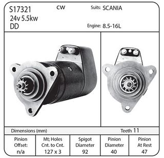 STARTER SCANIA/ FIAT  24V CO-AXIAL TYPE 11TH