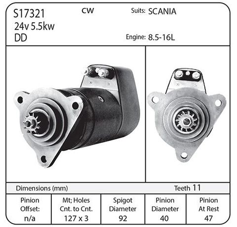 STARTER SCANIA/ FIAT  24V CO-AXIAL TYPE 11TH