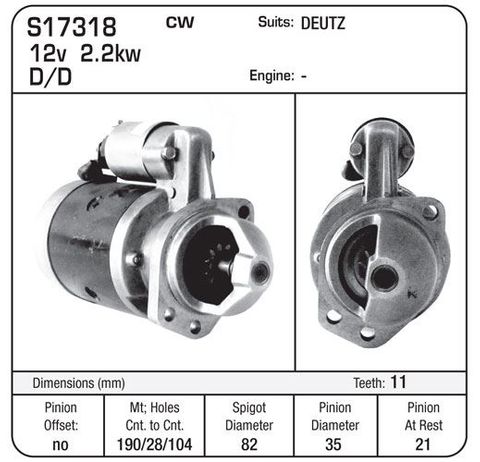 STARTER, BOSCH 11TH DEUTZ ALSO USE  S18230