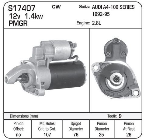 STARTER AUDI 92-95 A4-100 SERIES