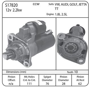 STARTER AUDI TT VW GOLF 10TH CCW 2.2KW