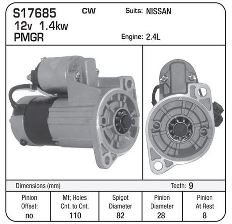 STARTER NISSAN 2.4L PICKUP AUTO TRANS