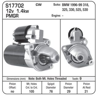STARTER BMW 96- E THREADED HOLES