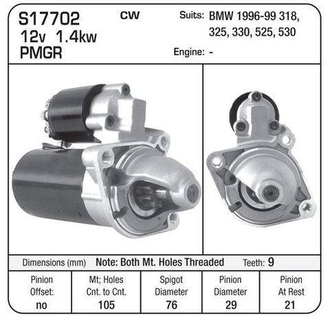 STARTER BMW 96- E THREADED HOLES