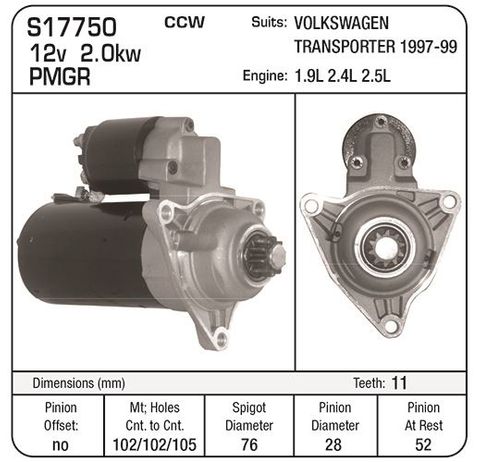 STARTER VW TRANSPORTER 1997-99