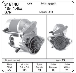 STR ND G/R 12V 1.4KW 13TH SUIT KUBOTA