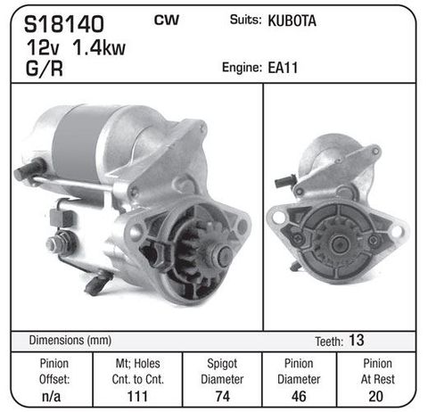 STR ND G/R 12V 1.4KW 13TH SUIT KUBOTA