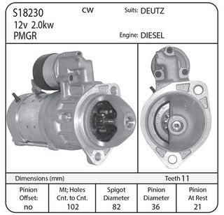 BOSCH 12V 11 TOOTH 2.0 KW DEUTZ DIESEL