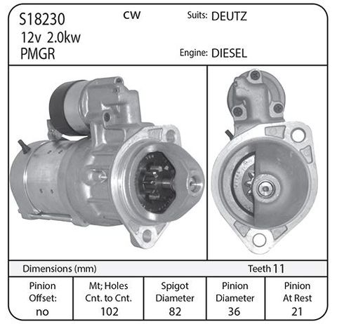BOSCH 12V 11 TOOTH 2.0 KW DEUTZ DIESEL