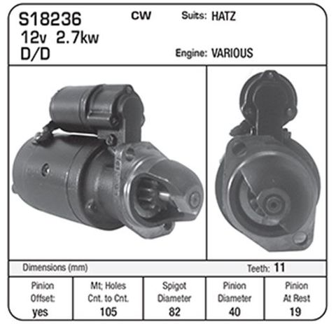 STARTER,BMW,HATZ 11TH CW 12V