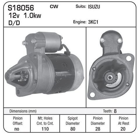STARTER 12V D/D SUIT ISUZU 3KC1