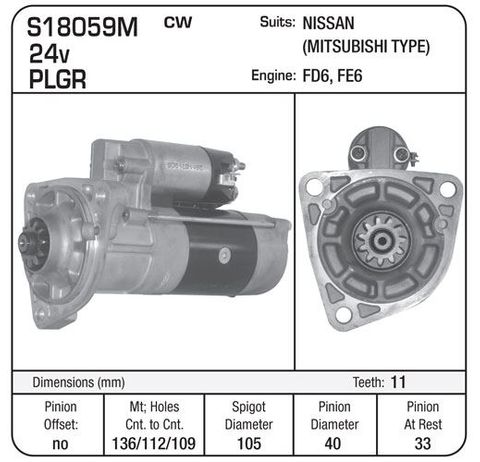STARTER MITSI FD/FE6 NISSAN 24V also S9077