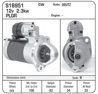 STARTER 12V 2.6KW 9 TOOTH CW - DEUTZ
