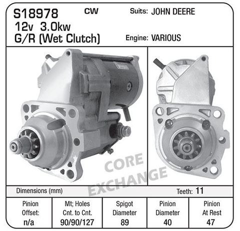 STR ND G/R 12V 3KW 11TH WET JOHN DEERE