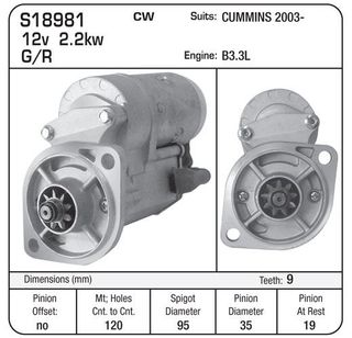 Cummins B3.3L Engine 2003-On 12v 2.2KW 9TH 35MM GEAR