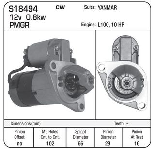 STARTER YANMAR L100 12V 0.8KW CW