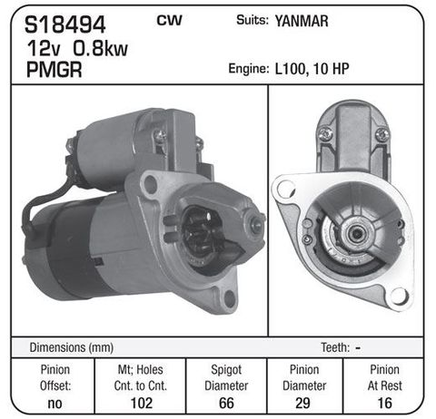 STARTER YANMAR L100 12V 0.8KW CW