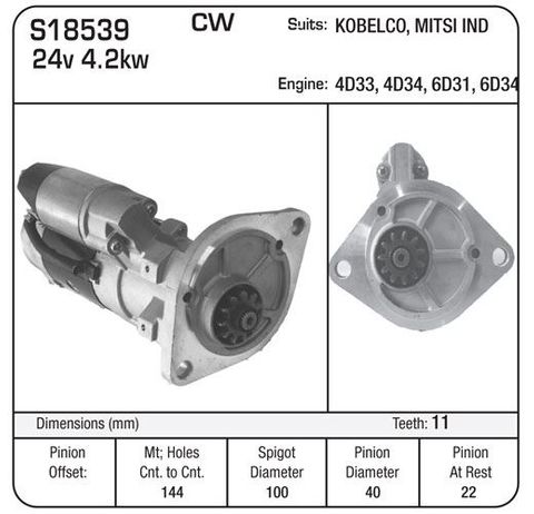 STARTER MITSI 24V PLTRY 6D34- KOBELCO