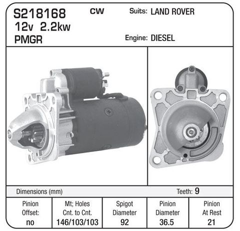 STARTER LANDROVER PLGR DIESEL 3 HOLE