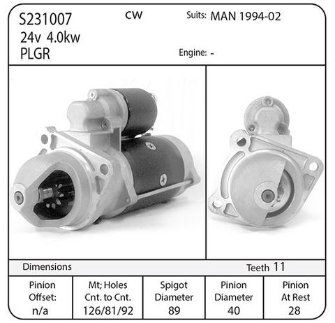 STARTER REP BOSCH 24V 11TH MAN