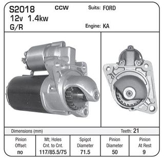 STARTER 12V SUIT FORD KA 21TH
