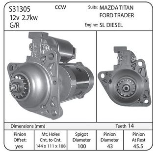 STARTER 12V MAZDA/FORD CCW TITAN, TRADER