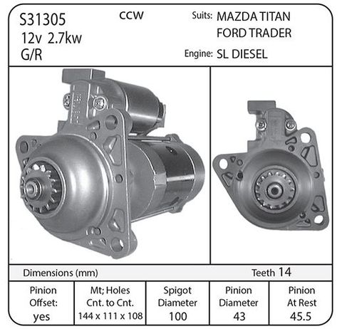 STARTER 12V MAZDA/FORD CCW TITAN, TRADER