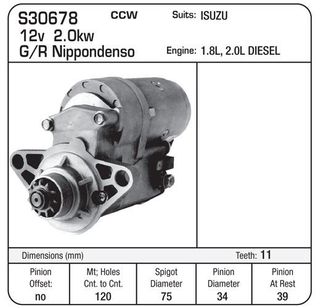 STARTER 12V CCW ISUZ/ROVER 11TH