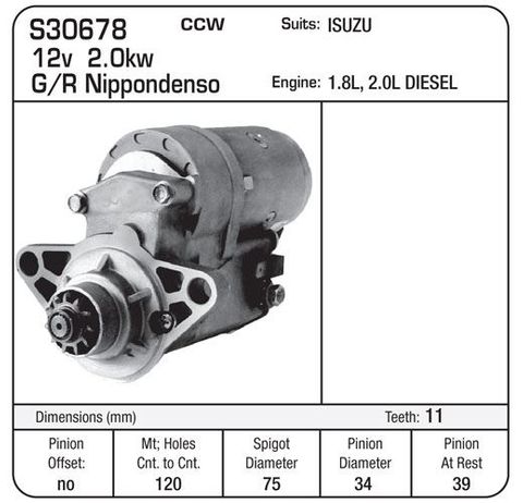 STARTER 12V CCW ISUZ/ROVER 11TH