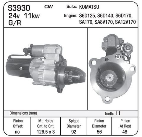 STARTER 24V 11KW SAWAFUJI KOMATSU