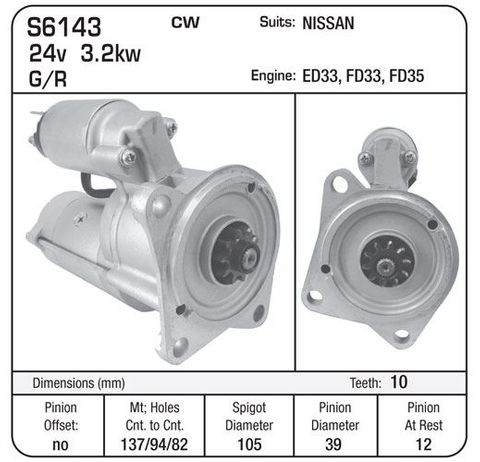 STARTER 24V 10TH 3.2KW G/R NISSAN