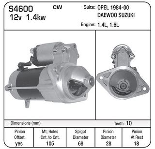 STARTER D6RA OPEL 84-2000