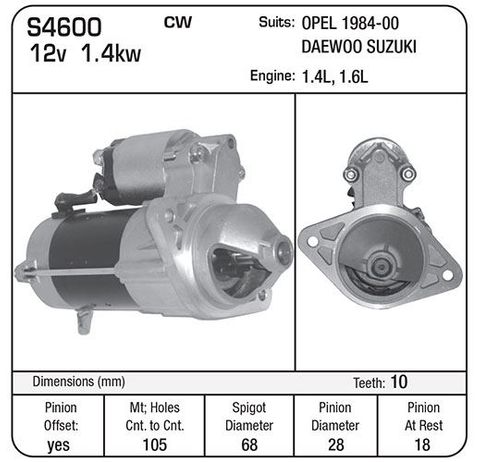 STARTER D6RA OPEL 84-2000