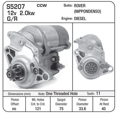 STARTER 12V ROVER DIESEL CCW