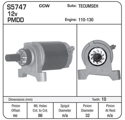 TECUMSEH CCW 10TH SUIT OHV 110- 130 ENG