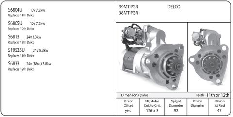 39MT 12V 11TOOTH  7.2KW PLGR