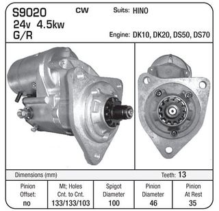 STARTER 24V 13TH HINO DK10 EB100 EB200 DS50