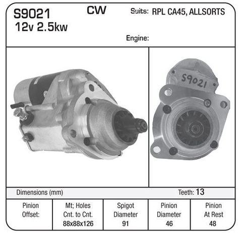 STARTER 12V 13TH 46MM G/R PO48