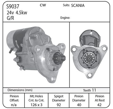 STARTER 24V 11TH G/R SUIT SCANIA