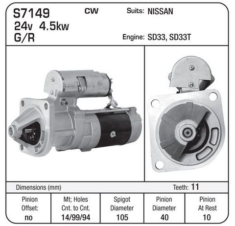 STARTER 24V 11TH G/R SUIT SD33-NLA- NLA