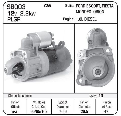 STARTER BOSCH 2.2KW PLGR DIESEL FORD