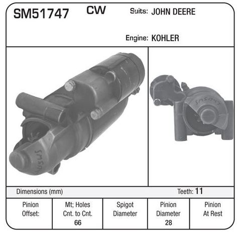 STARTER JOHN DEERE W/KOHLER ENGINE