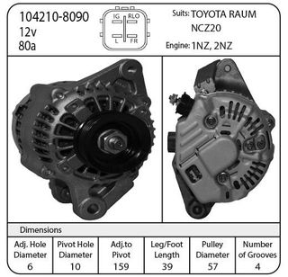 ALT TOYOTA 12V 80AMP - RLO TOYOTA VARIOUS