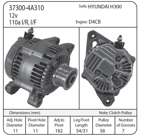 ALT SUIT HYUNDAI H300 12V 110A ENGINE D4CB