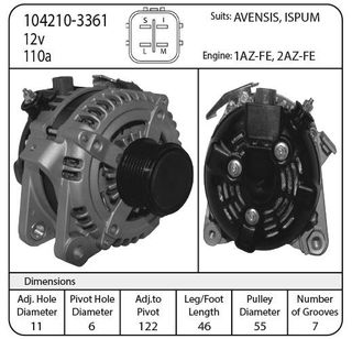 ALT 12V TOYOTA 110AMP -Avensis, Ipsum