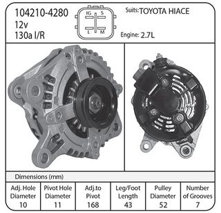 ALT 12V 130AMP TOY HIACE 2.7L S TERMINAL