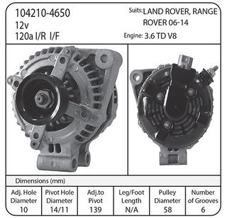 ALT SUIT LAND ROVER REG PLUG OUT THE SIDE!