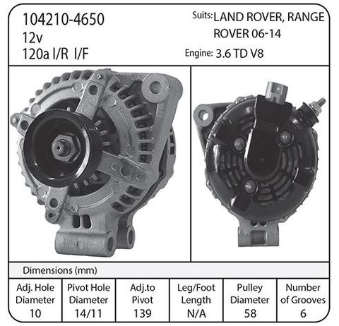 ALT SUIT LAND ROVER REG PLUG OUT THE SIDE!