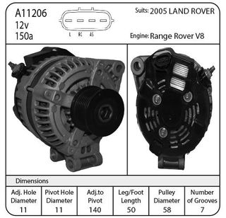 ALT 12V ND SUITS L/ROVER 2005 ON