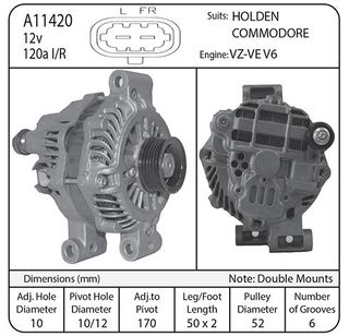 ALT 12V 120A VE-VZ COMMODORE 3.6L NON RVC